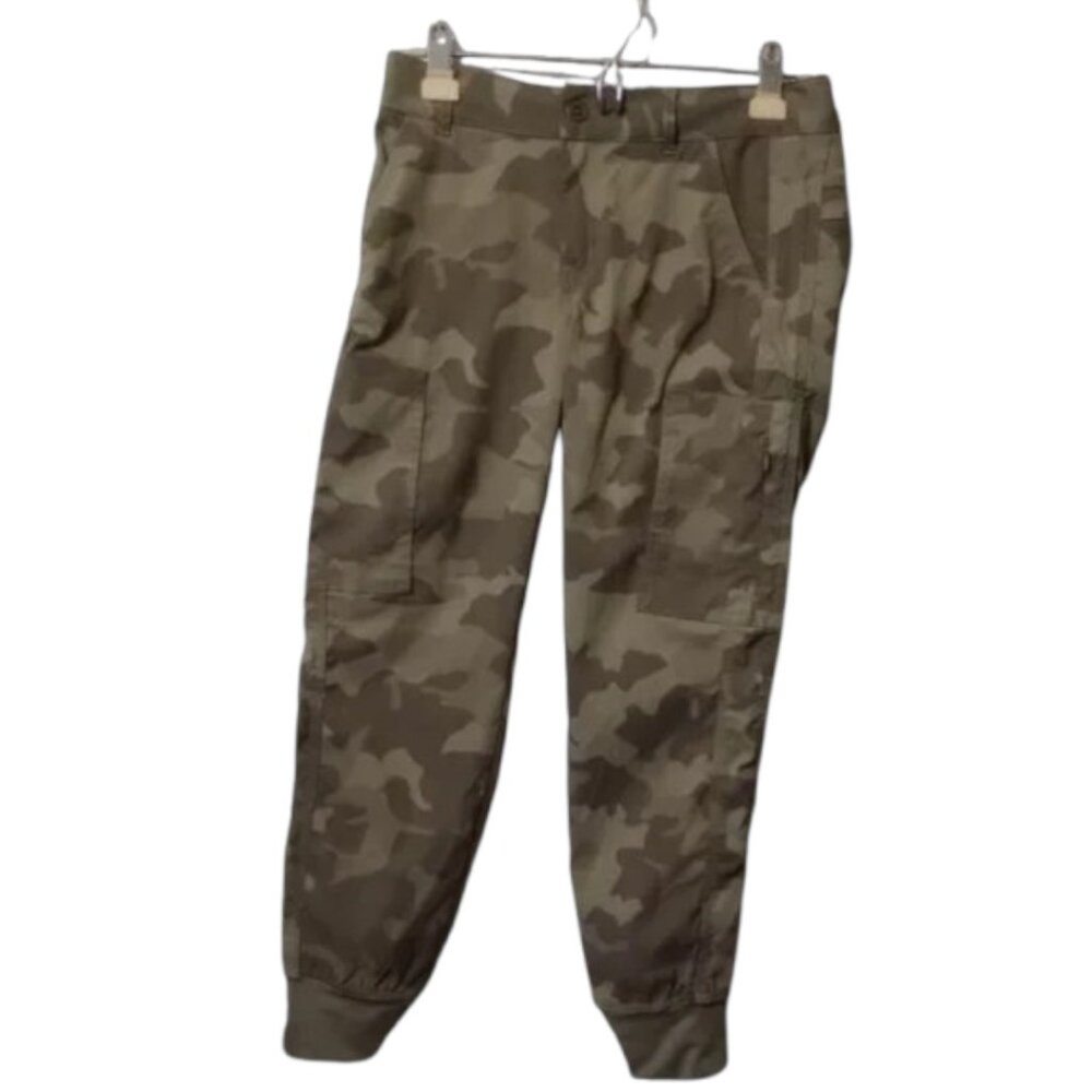PrAna Jogger Pants Womens 4 Camo Sky Canyon Tapered Cargo Mid Rise UPF 50 Hiking